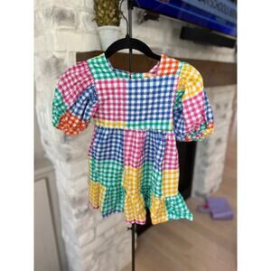 Briton Court Girls Colorblock Gingham Print Short Puff Sleeve Dress Size 3Y